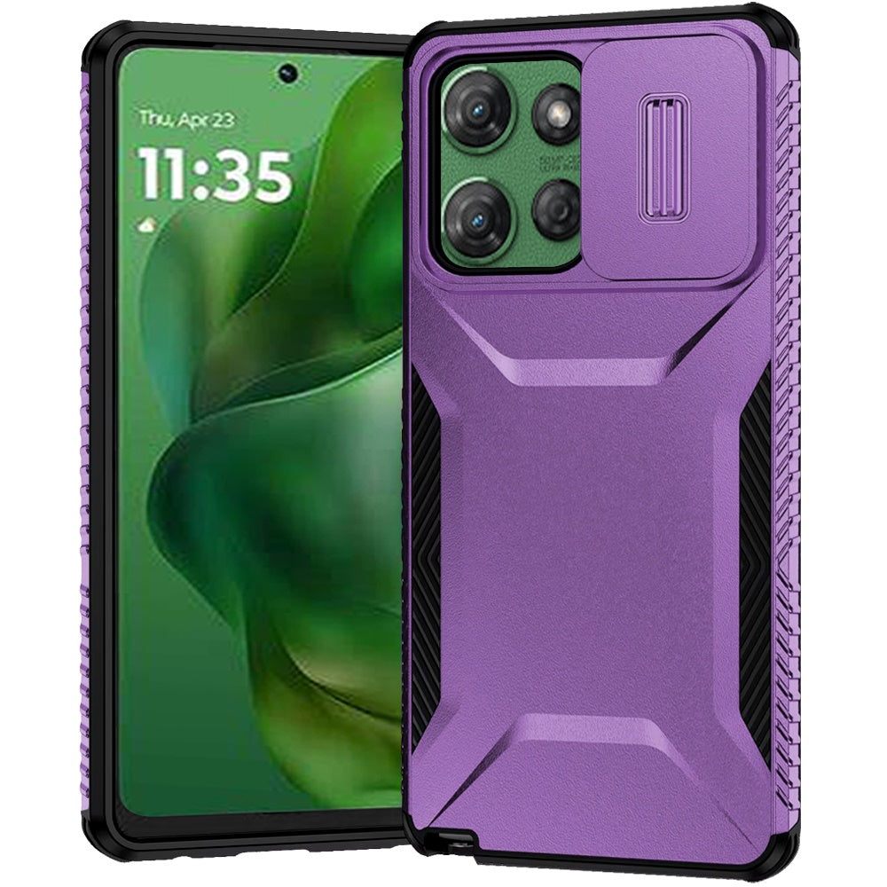 For Moto G Power 2025 Case Grip with Sliding Rear Lens Cover + Tempered Glass
