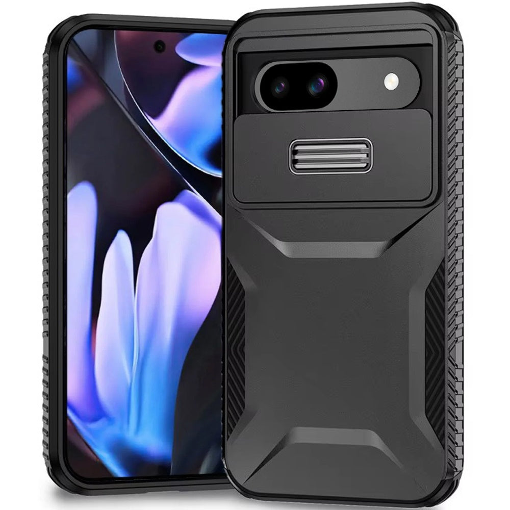 For Google Pixel 9a Case Rugged Side Grip Sliding Lens Cover + Tempered Glass