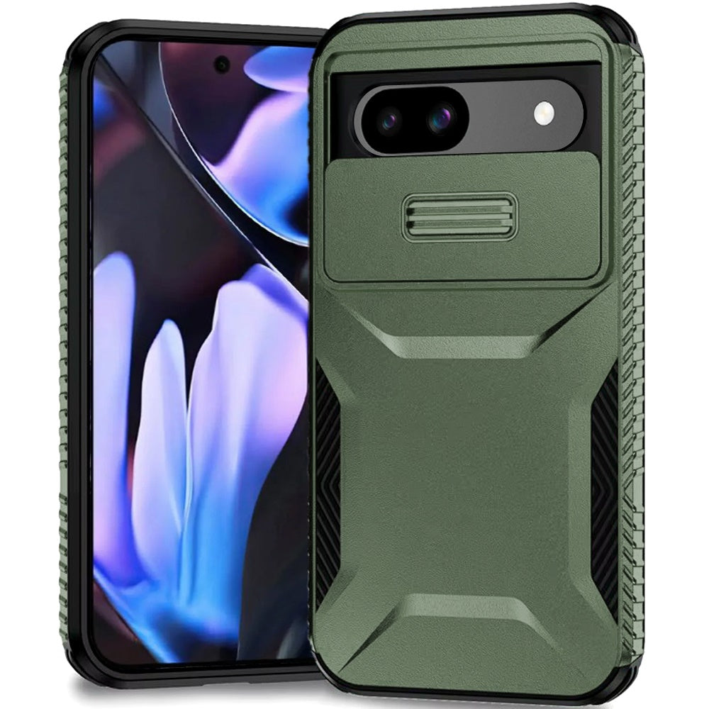 For Google Pixel 9a Case Rugged Side Grip Sliding Lens Cover + Tempered Glass
