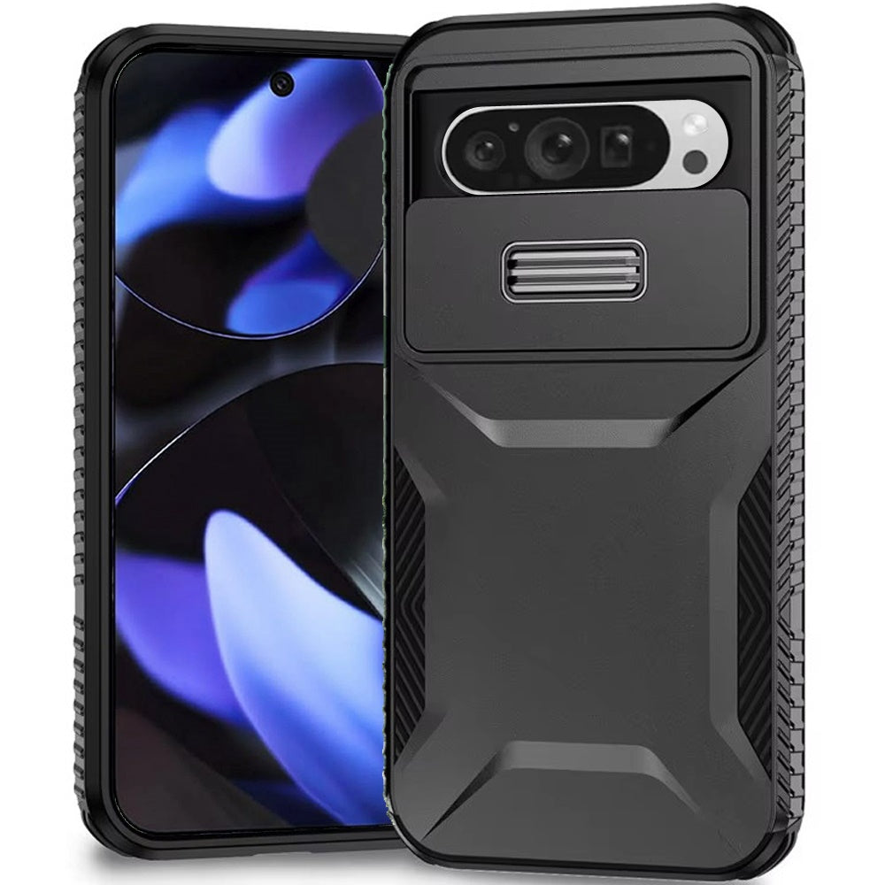 For Google Pixel 10/10 Pro Case Rugged Grip Sliding Lens Cover + Tempered Glass