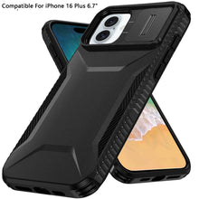 For iPhone 16 Plus 6.7in Case Rugged Grip Sliding Lens Cover + Tempered Glass