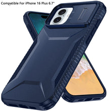 For iPhone 16 Plus 6.7in Case Rugged Grip Sliding Lens Cover + Tempered Glass