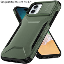 For iPhone 16 Plus 6.7in Case Rugged Grip Sliding Lens Cover + Tempered Glass