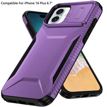 For iPhone 16 Plus 6.7in Case Rugged Grip Sliding Lens Cover + Tempered Glass