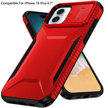 For iPhone 16 Plus 6.7in Case Rugged Grip Sliding Lens Cover + Tempered Glass