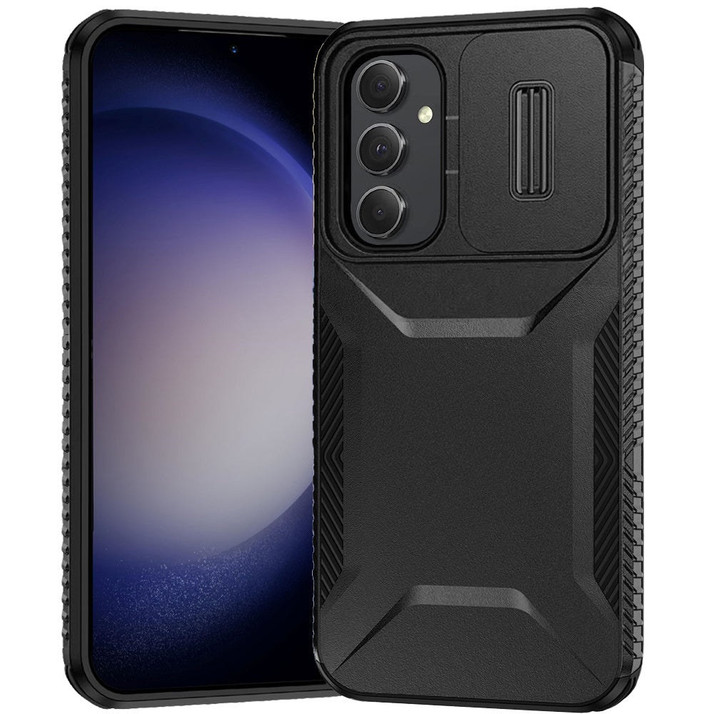 For Samsung Galaxy S24 FE Case Rugged Side Grip with Sliding Rear Lens Cover