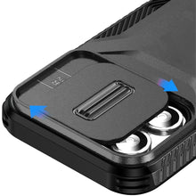 For iPhone 12/12 Pro Case Rugged Side Grip Sliding Lens Cover + Tempered Glass