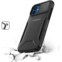For iPhone 12/12 Pro Case Rugged Side Grip Sliding Lens Cover + Tempered Glass