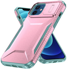 For iPhone 12/12 Pro Case Rugged Side Grip Sliding Lens Cover + Tempered Glass