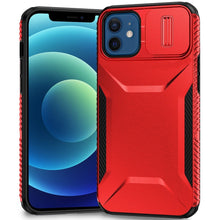 For iPhone 12/12 Pro Case Rugged Side Grip Sliding Lens Cover + Tempered Glass