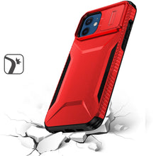 For iPhone 12/12 Pro Case Rugged Side Grip Sliding Lens Cover + Tempered Glass