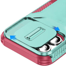 For iPhone 12/12 Pro Case Rugged Side Grip Sliding Lens Cover + Tempered Glass
