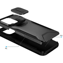 For iPhone 12 Pro Max Case Rugged Side Grip Sliding Lens Cover + Tempered Glass
