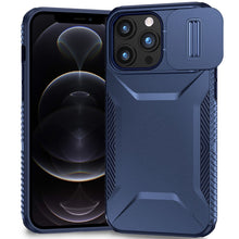 For iPhone 12 Pro Max Case Rugged Side Grip Sliding Lens Cover + Tempered Glass