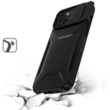 For iPhone 15 Case Rugged Side Grip Sliding Rear Lens Cover + 2 Tempered Glass