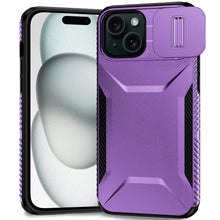 For iPhone 15 Case Rugged Side Grip Sliding Rear Lens Cover + 2 Tempered Glass