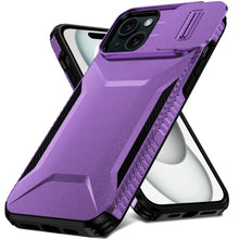 For iPhone 15 Case Rugged Side Grip Sliding Rear Lens Cover + 2 Tempered Glass