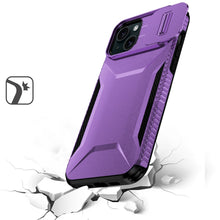 For iPhone 15 Case Rugged Side Grip Sliding Rear Lens Cover + 2 Tempered Glass