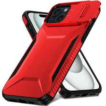 For iPhone 15 Case Rugged Side Grip Sliding Rear Lens Cover + 2 Tempered Glass