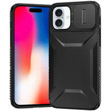 For iPhone 16 6.1inch Case Rugged Side Grip Sliding Lens Cover + Tempered Glass