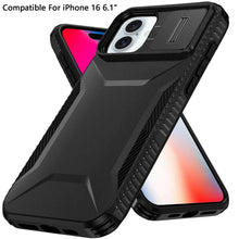 For iPhone 16 6.1inch Case Rugged Side Grip Sliding Lens Cover + Tempered Glass