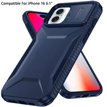 For iPhone 16 6.1inch Case Rugged Side Grip Sliding Lens Cover + Tempered Glass