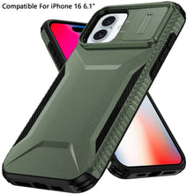 For iPhone 16 6.1inch Case Rugged Side Grip Sliding Lens Cover + Tempered Glass
