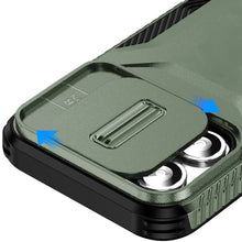 For iPhone 16 6.1inch Case Rugged Side Grip Sliding Lens Cover + Tempered Glass