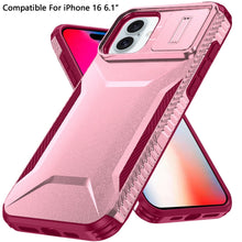 For iPhone 16 6.1inch Case Rugged Side Grip Sliding Lens Cover + Tempered Glass
