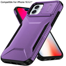 For iPhone 16 6.1inch Case Rugged Side Grip Sliding Lens Cover + Tempered Glass