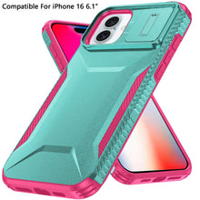 For iPhone 16 6.1inch Case Rugged Side Grip Sliding Lens Cover + Tempered Glass