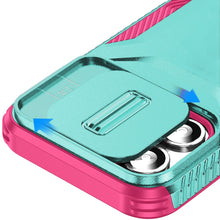 For iPhone 16 6.1inch Case Rugged Side Grip Sliding Lens Cover + Tempered Glass