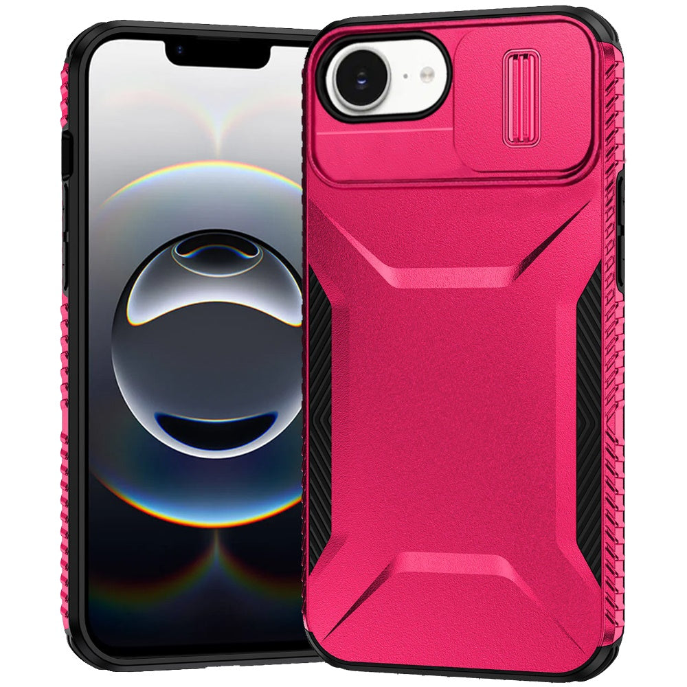 For iPhone 16e Case Rugged Side Grip Sliding Rear Lens Cover + Tempered Glass