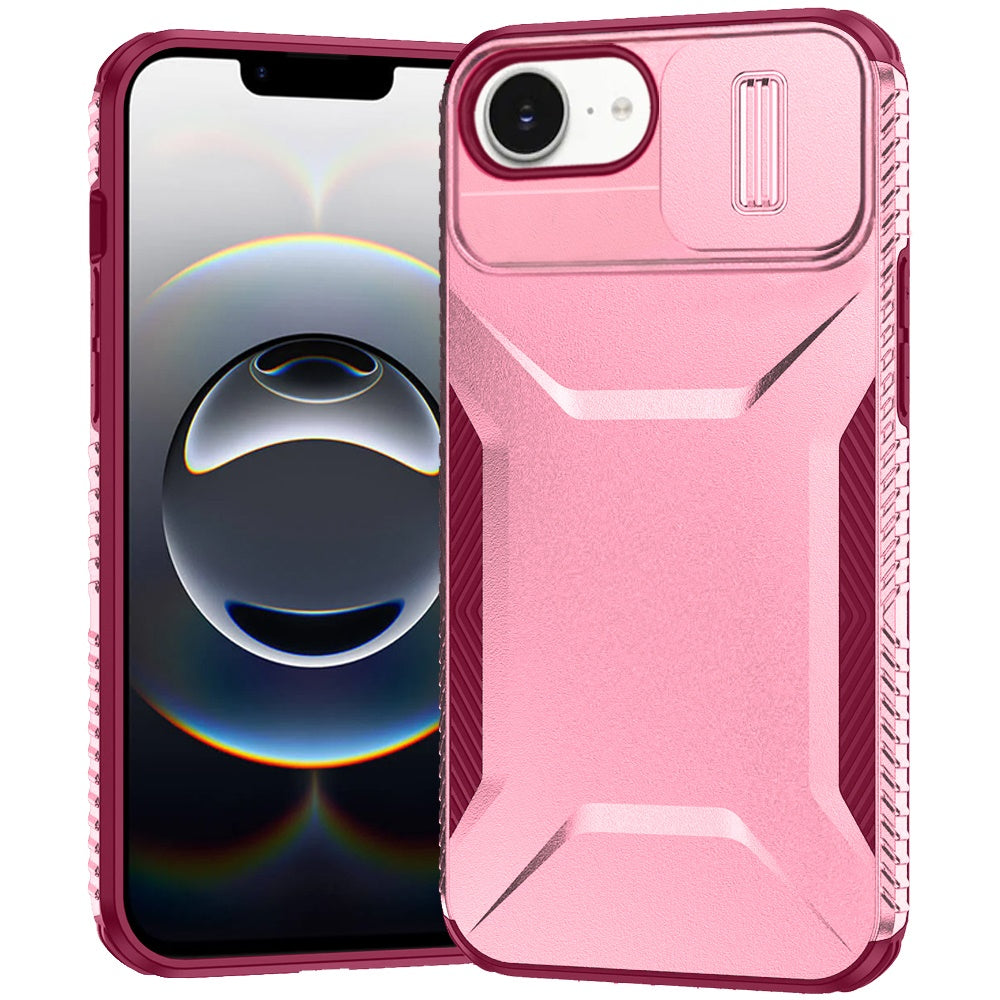 For iPhone 16e Case Rugged Side Grip Sliding Rear Lens Cover + Tempered Glass