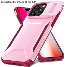 For iPhone 16 Pro 6.3in Case Rugged Side Grip Sliding Lens Cover +Tempered Glass