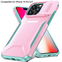 For iPhone 16 Pro 6.3in Case Rugged Side Grip Sliding Lens Cover +Tempered Glass