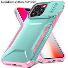 For iPhone 16 Pro 6.3in Case Rugged Side Grip Sliding Lens Cover +Tempered Glass