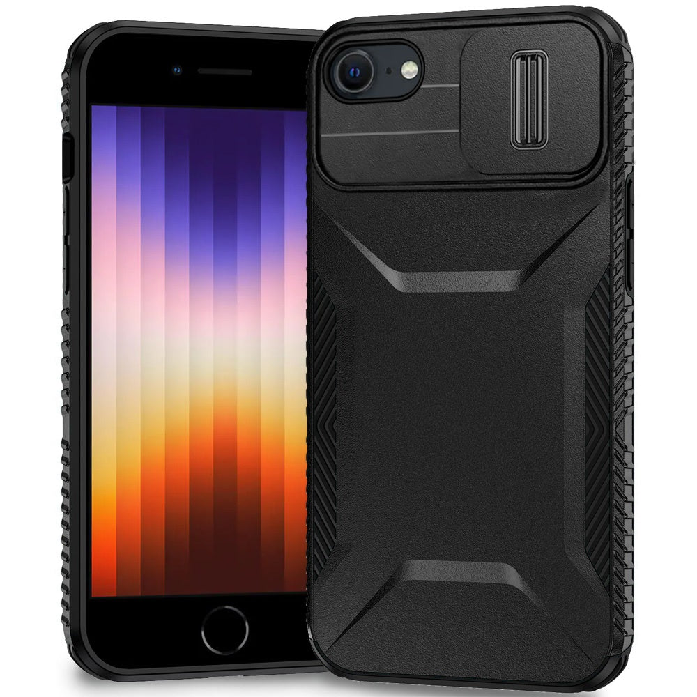 For iPhone SE 3/SE 2 iPhone 8/7 Case Rugged Sliding Lens Cover + Tempered Glass