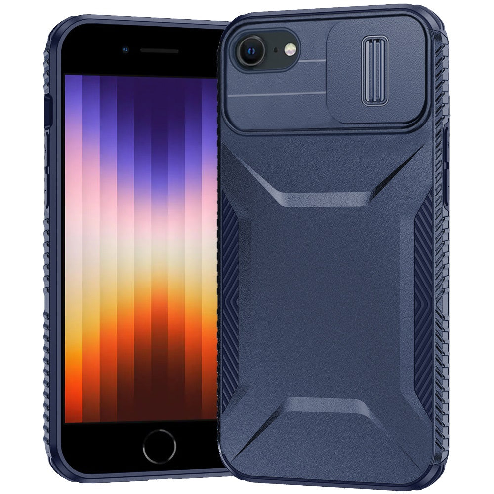 For iPhone SE 3/SE 2 iPhone 8/7 Case Rugged Sliding Lens Cover + Tempered Glass