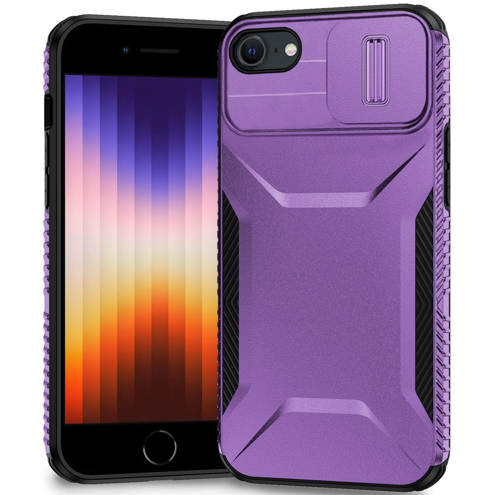 For iPhone SE 3/SE 2 iPhone 8/7 Case Rugged Sliding Lens Cover + Tempered Glass