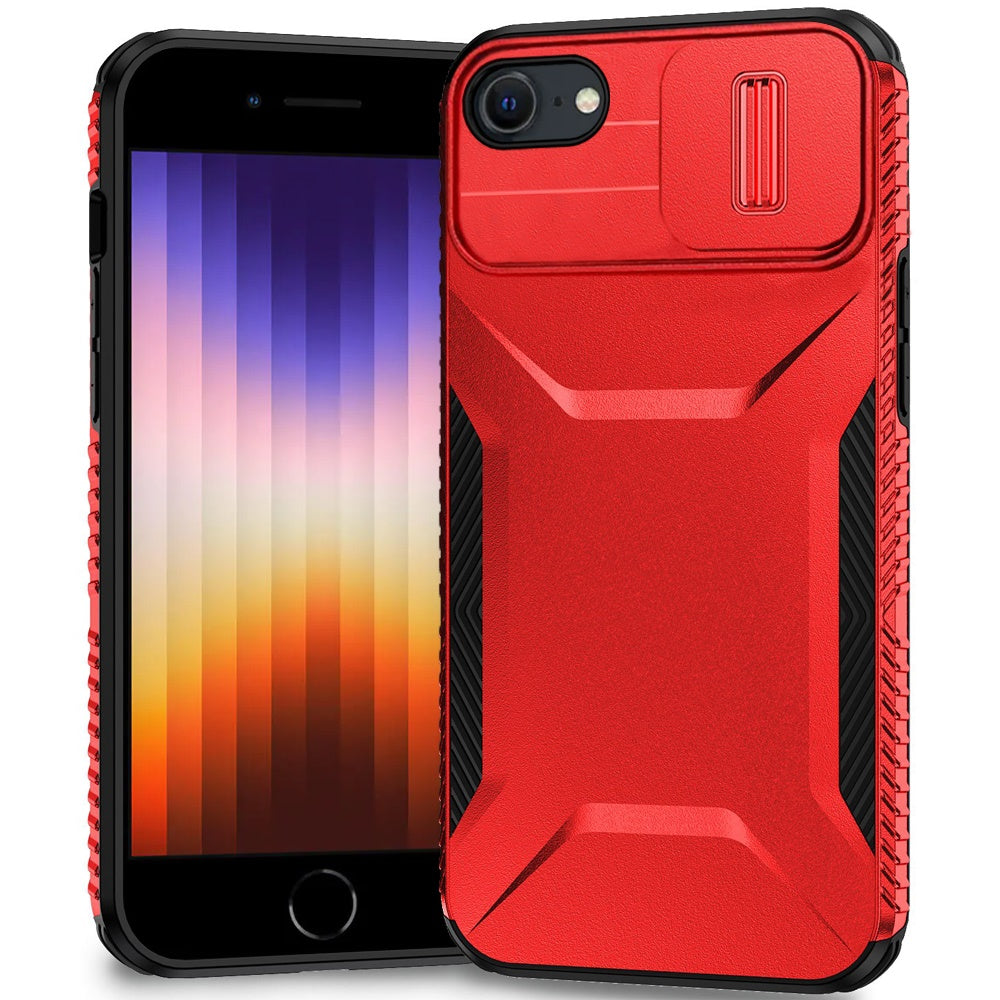 For iPhone SE 3/SE 2 iPhone 8/7 Case Rugged Sliding Lens Cover + Tempered Glass