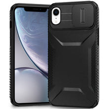 For iPhone XR Case Rugged Side Grip Sliding Camera Lens Cover + Tempered Glass