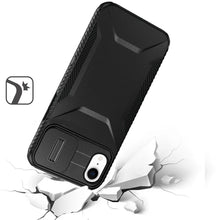 For iPhone XR Case Rugged Side Grip Sliding Camera Lens Cover + Tempered Glass