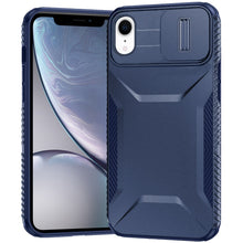 For iPhone XR Case Rugged Side Grip Sliding Camera Lens Cover + Tempered Glass
