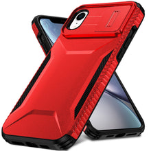For iPhone XR Case Rugged Side Grip Sliding Camera Lens Cover + Tempered Glass