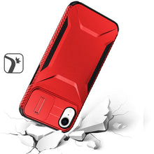 For iPhone XR Case Rugged Side Grip Sliding Camera Lens Cover + Tempered Glass