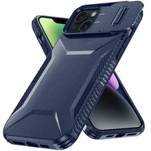 For iPhone 13/14 Case Rugged Side Grip Sliding Rear Lens Cover + Tempered Glass