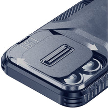 For iPhone 13/14 Case Rugged Side Grip Sliding Rear Lens Cover + Tempered Glass