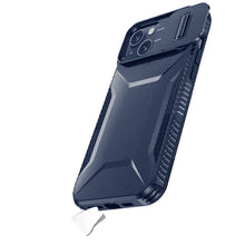 For iPhone 13/14 Case Rugged Side Grip Sliding Rear Lens Cover + Tempered Glass