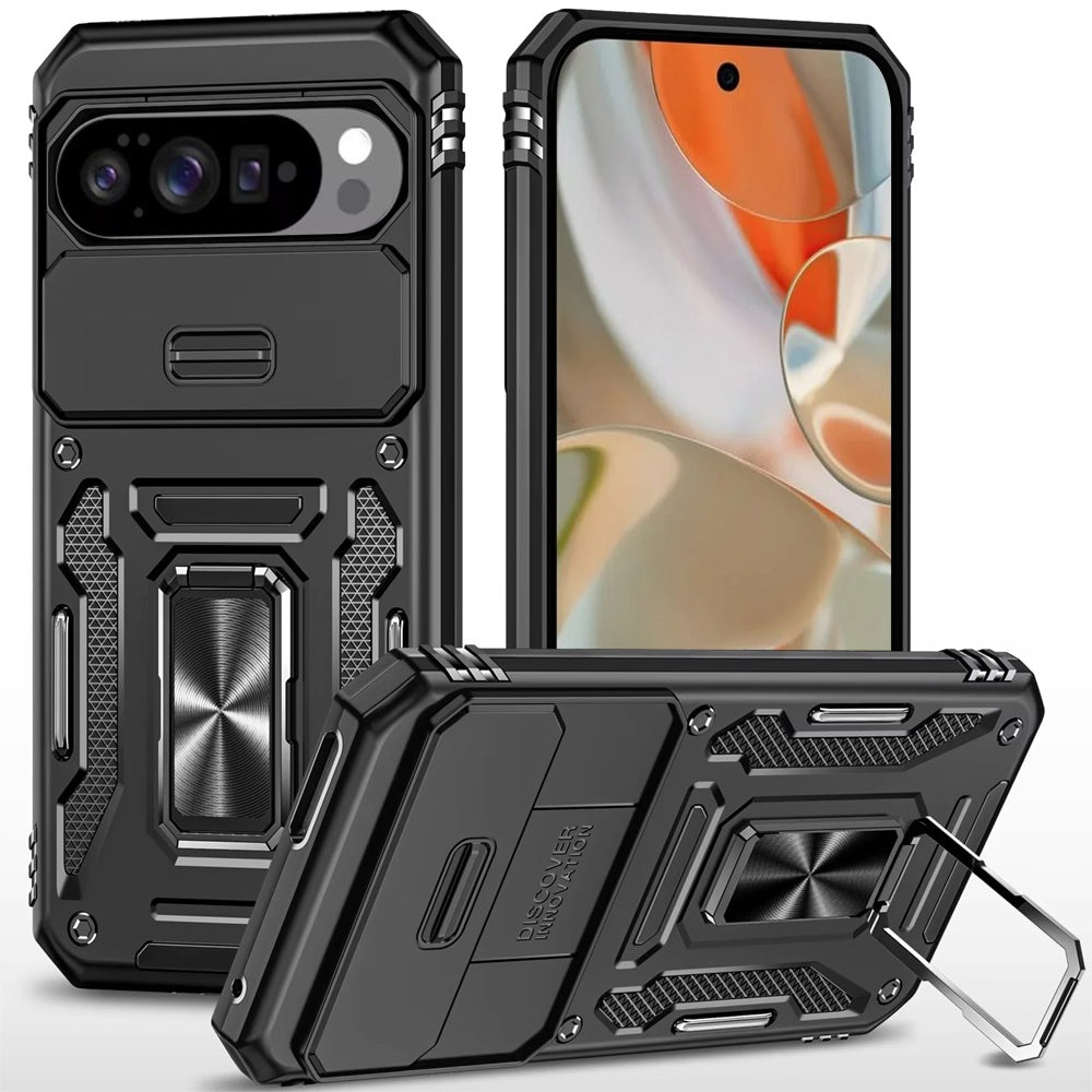 For Google Pixel 10 Pro XL Case Sliding Lens Cover Metal Stand + Tempered Glass